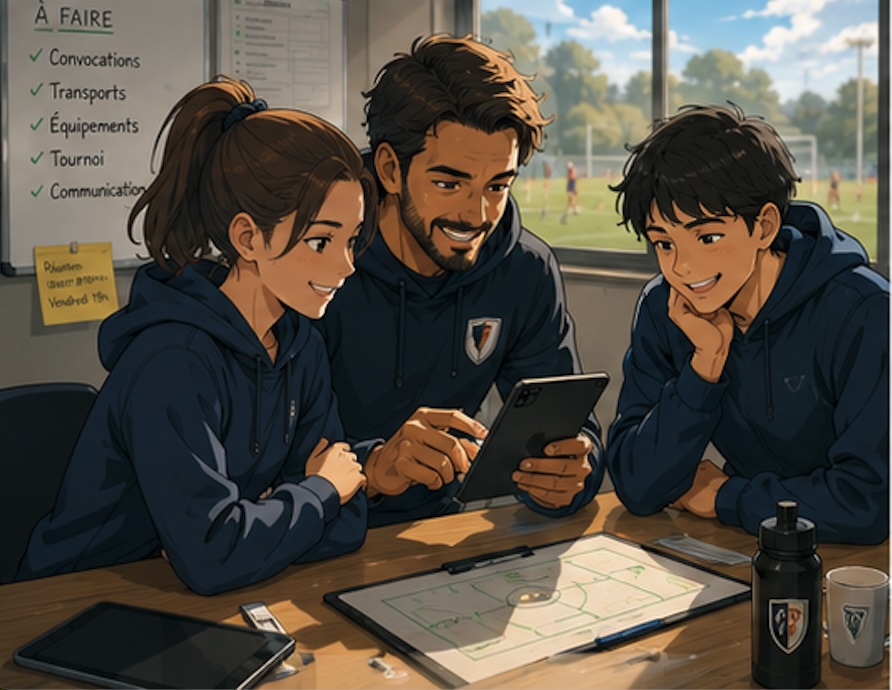 Directors and coaches running their club together around a tablet