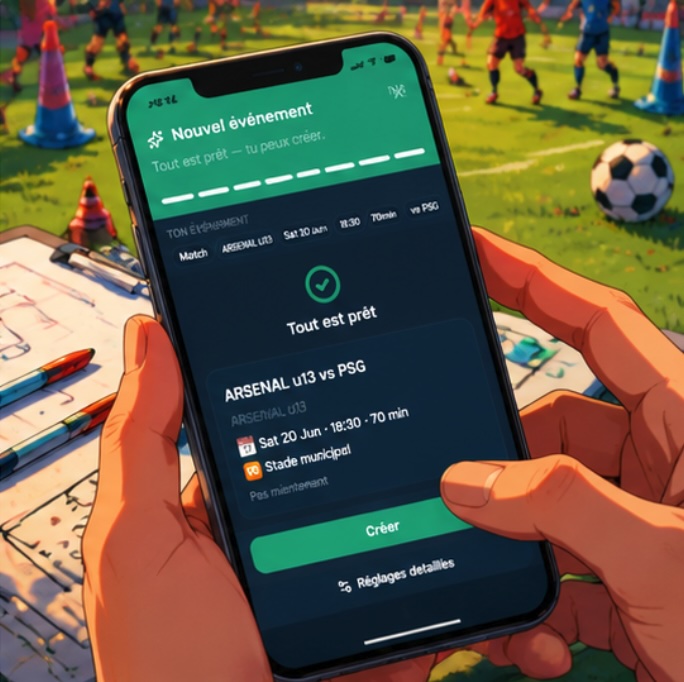 Clubero screen — All set, event created in a few clicks